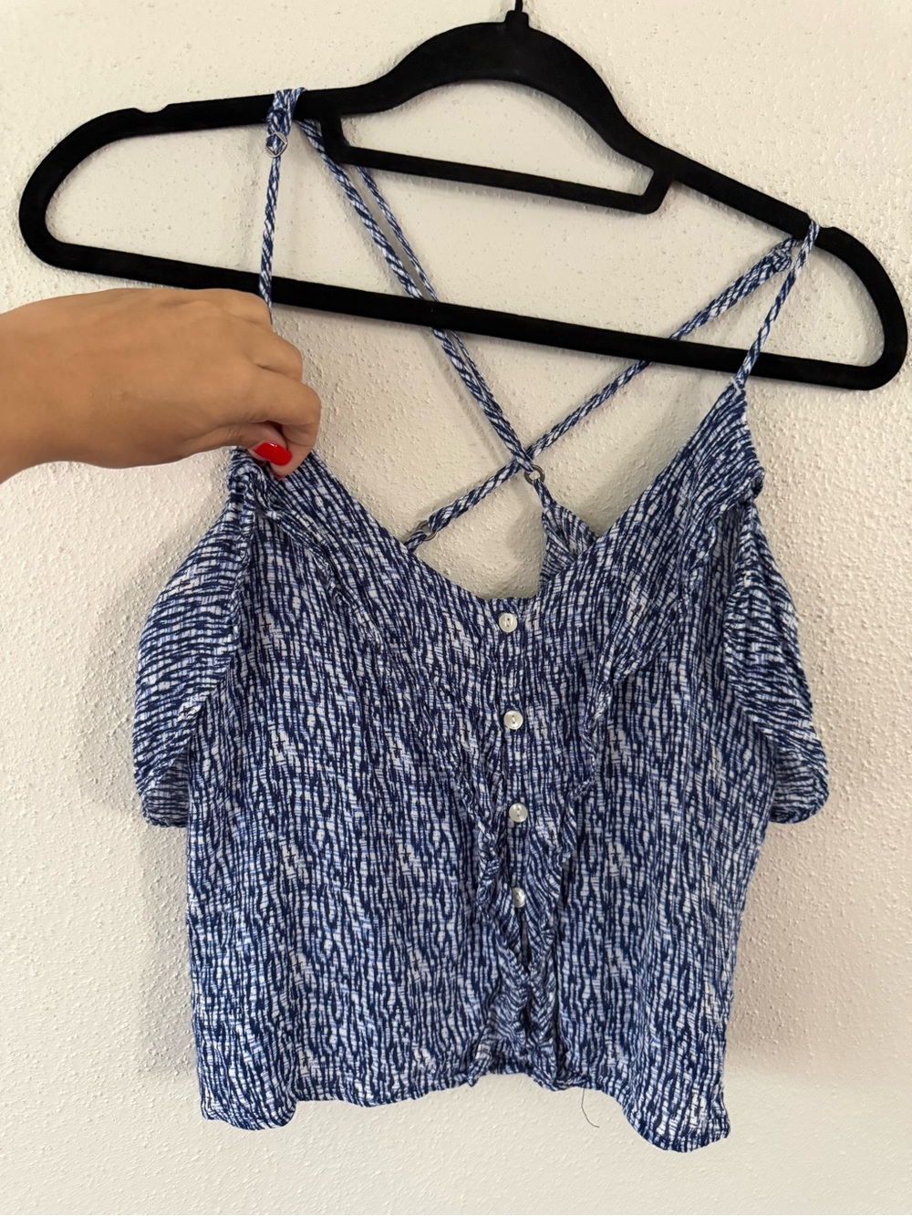 tokyo Darling Blue & White Patterned Crisscross Camisole